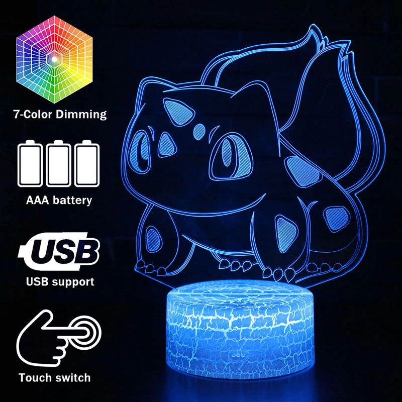 Pocket Monster Bisaknosp 3D Nachttischlampe Mit 16 Wechselnden Farben 1 Pocket Monster Bisaknosp 3D Nachttischlampe Mit 16 Wechselnden Farben